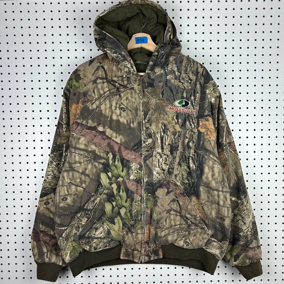 Mossy Oak Break Up Country Camo Jacket XL Full‎ Zip Fleece 90s Hood Logo Hunting - Picture 1 of 8